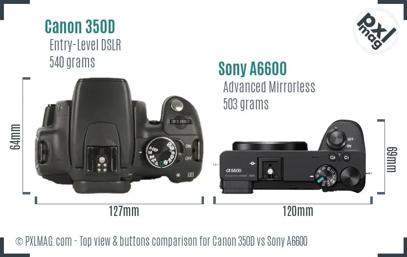 Canon 350D vs Sony A6600 top view buttons comparison