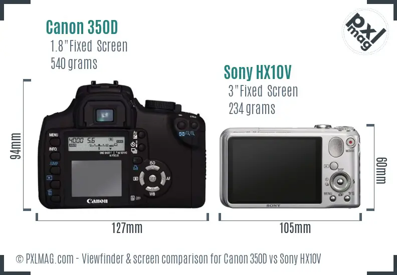 Canon 350D vs Sony HX10V Screen and Viewfinder comparison