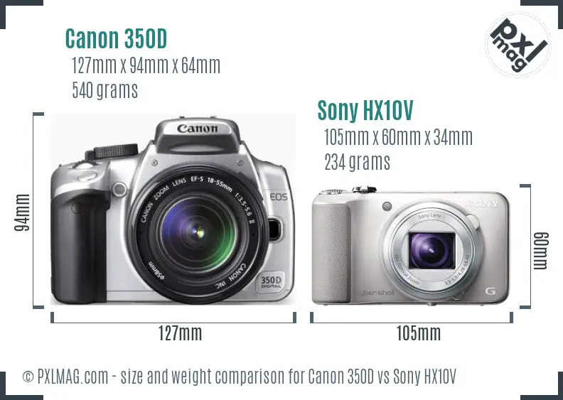 Canon 350D vs Sony HX10V size comparison