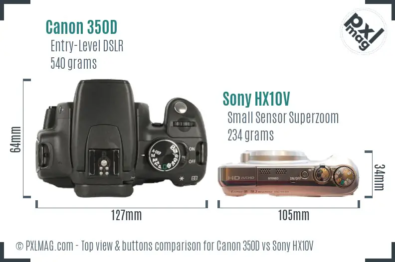 Canon 350D vs Sony HX10V top view buttons comparison