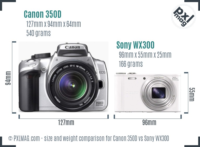 Canon 350D vs Sony WX300 size comparison