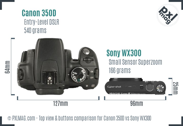 Canon 350D vs Sony WX300 top view buttons comparison