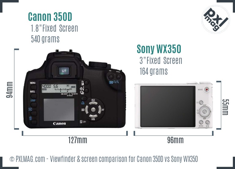Canon 350D vs Sony WX350 Screen and Viewfinder comparison