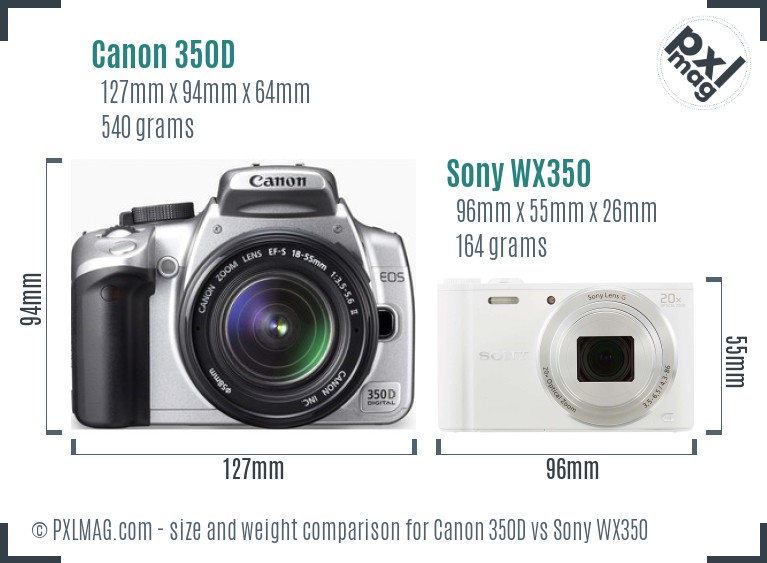 Canon 350D vs Sony WX350 size comparison