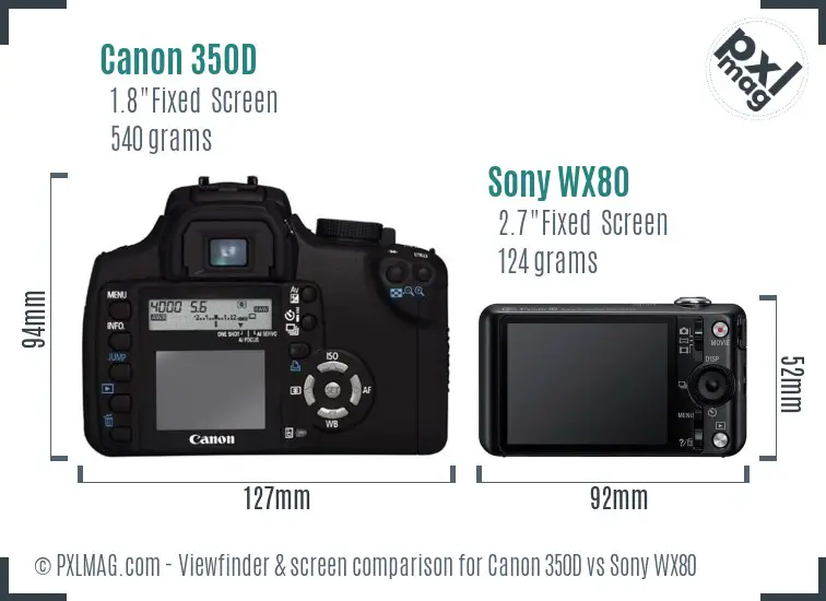 Canon 350D vs Sony WX80 Screen and Viewfinder comparison