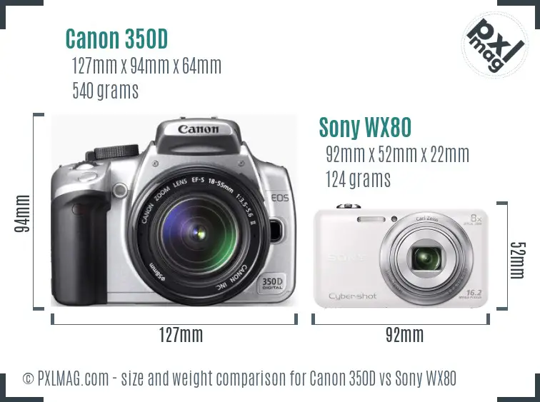 Canon 350D vs Sony WX80 size comparison