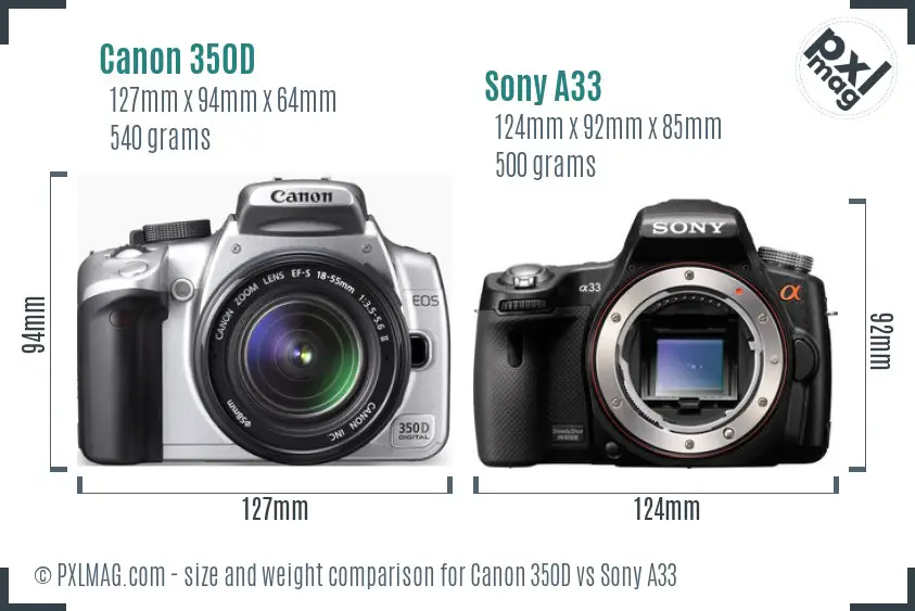 Canon 350D vs Sony A33 size comparison