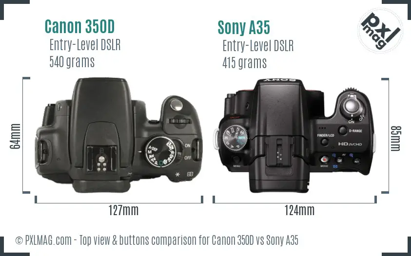 Canon 350D vs Sony A35 top view buttons comparison