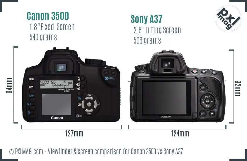 Canon 350D vs Sony A37 Screen and Viewfinder comparison