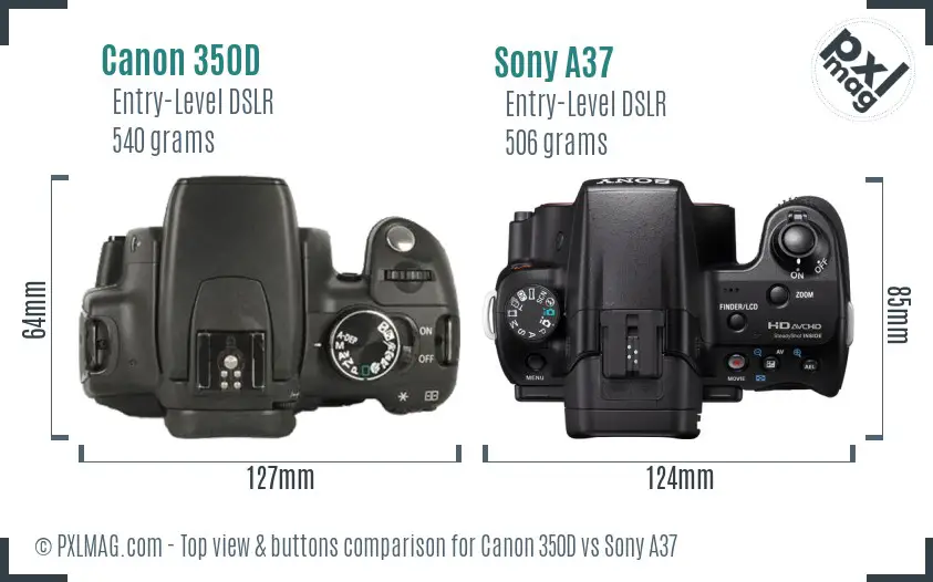 Canon 350D vs Sony A37 top view buttons comparison