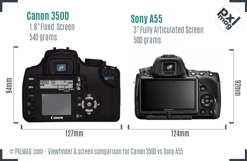 Canon 350D vs Sony A55 Screen and Viewfinder comparison