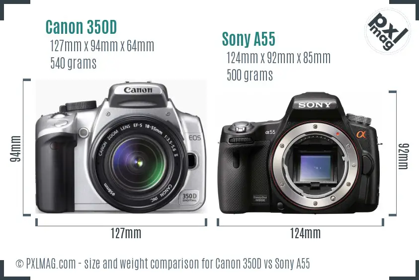 Canon 350D vs Sony A55 size comparison