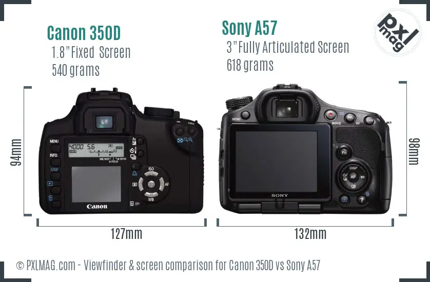 Canon 350D vs Sony A57 Screen and Viewfinder comparison