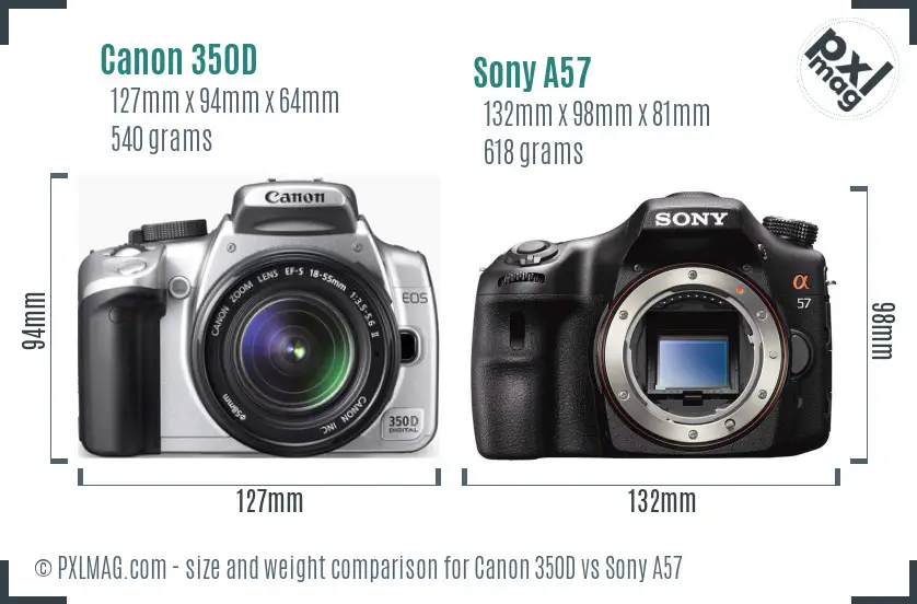 Canon 350D vs Sony A57 size comparison
