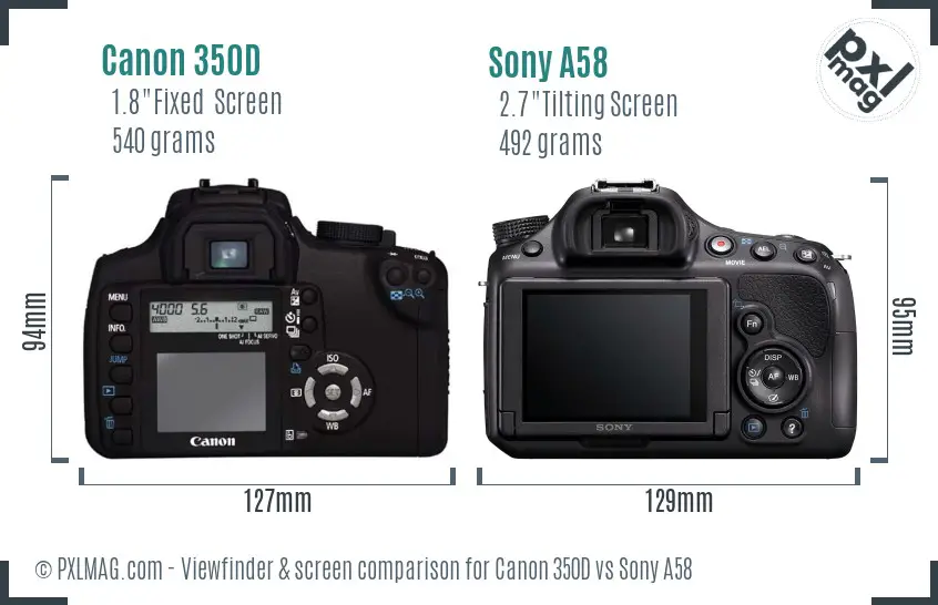 Canon 350D vs Sony A58 Screen and Viewfinder comparison