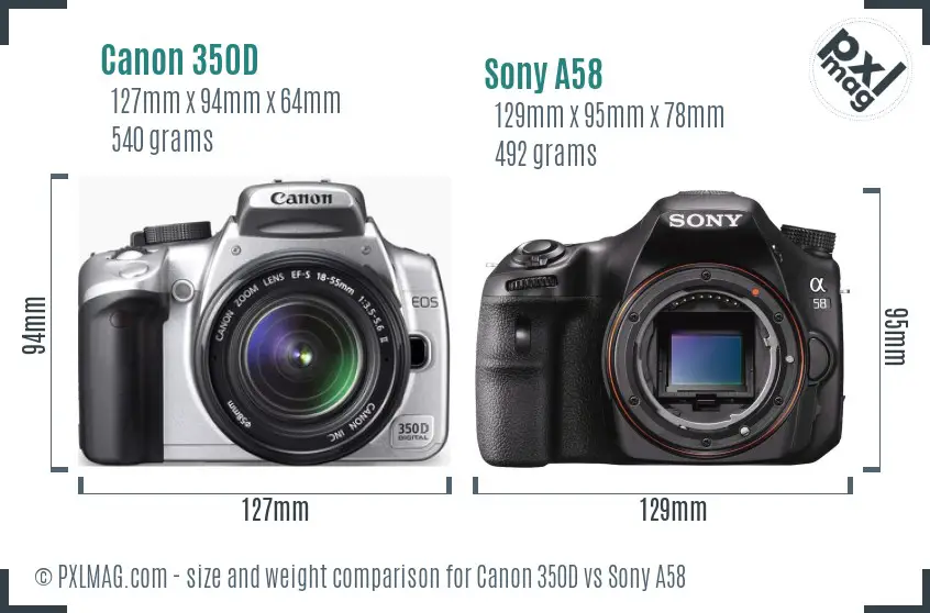 Canon 350D vs Sony A58 size comparison