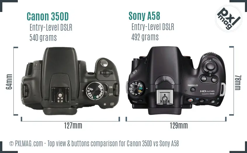 Canon 350D vs Sony A58 top view buttons comparison
