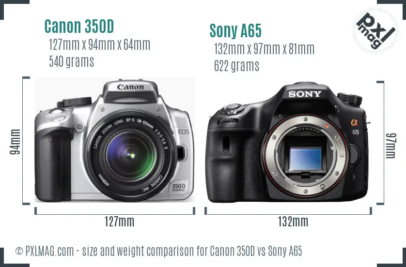 Canon 350D vs Sony A65 size comparison