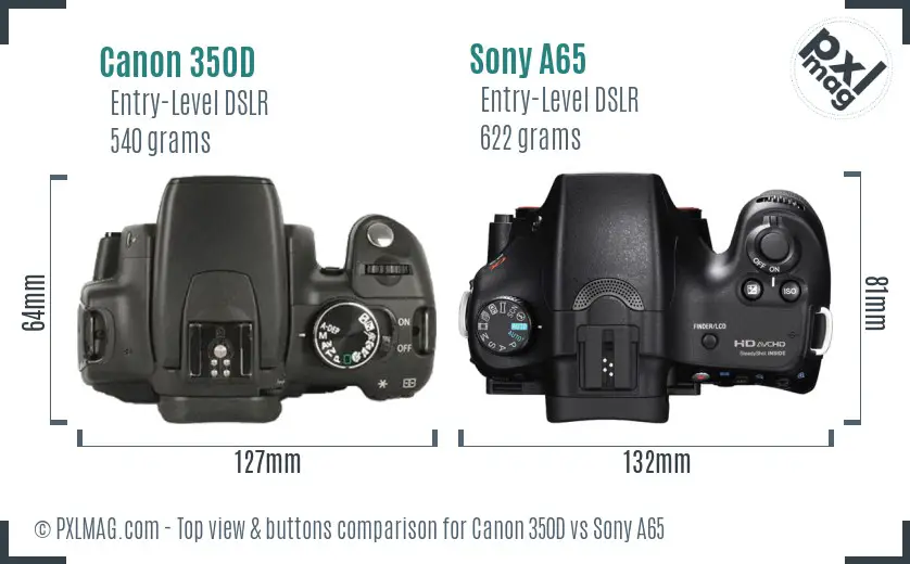Canon 350D vs Sony A65 top view buttons comparison