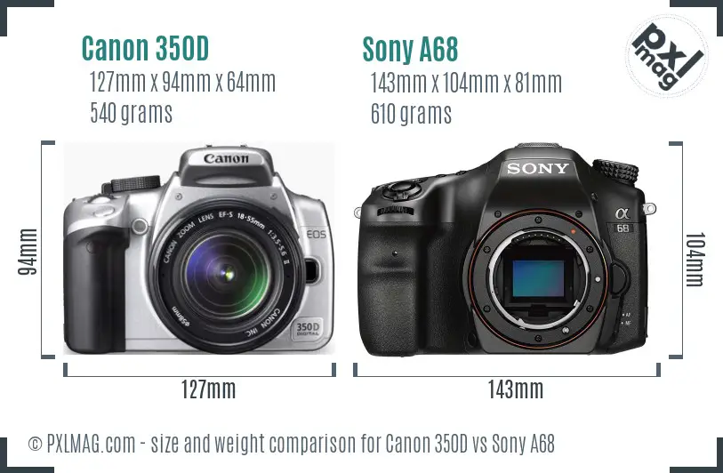 Canon 350D vs Sony A68 size comparison
