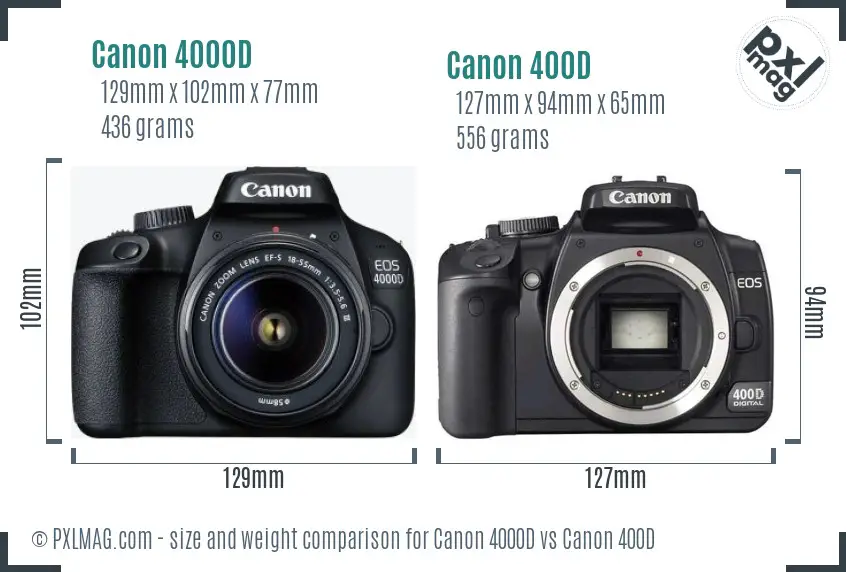 Canon 4000D vs Canon 400D size comparison
