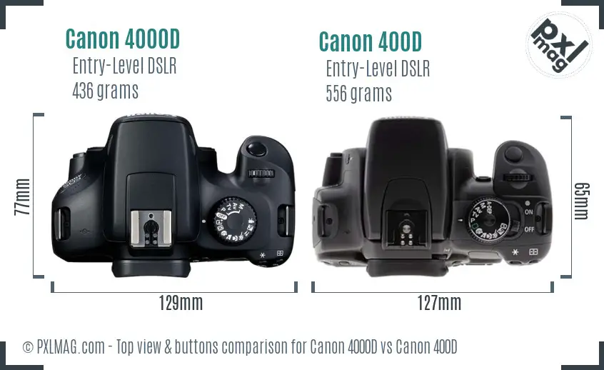 Canon 4000D vs Canon 400D top view buttons comparison