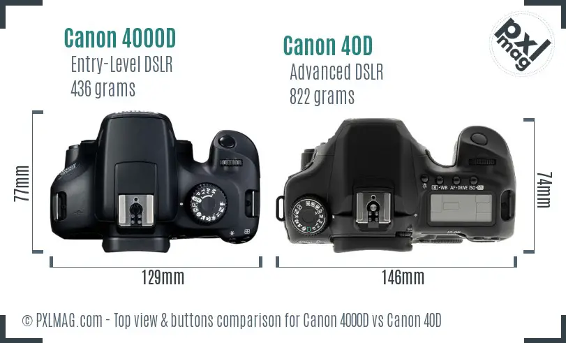 Canon 4000D vs Canon 40D top view buttons comparison