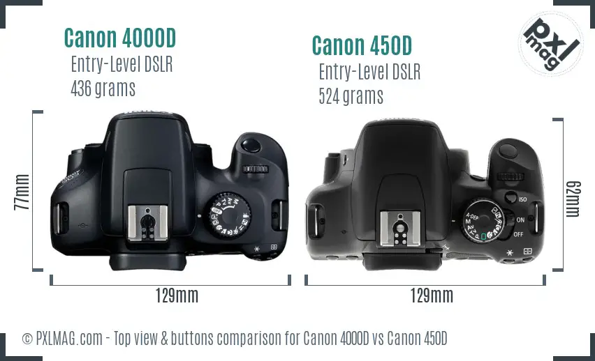 Canon 4000D vs Canon 450D top view buttons comparison