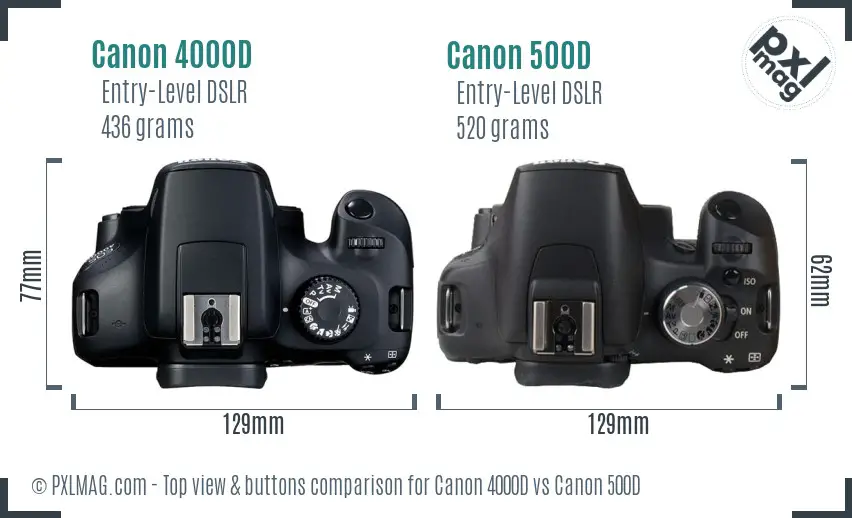 Canon 4000D vs Canon 500D top view buttons comparison