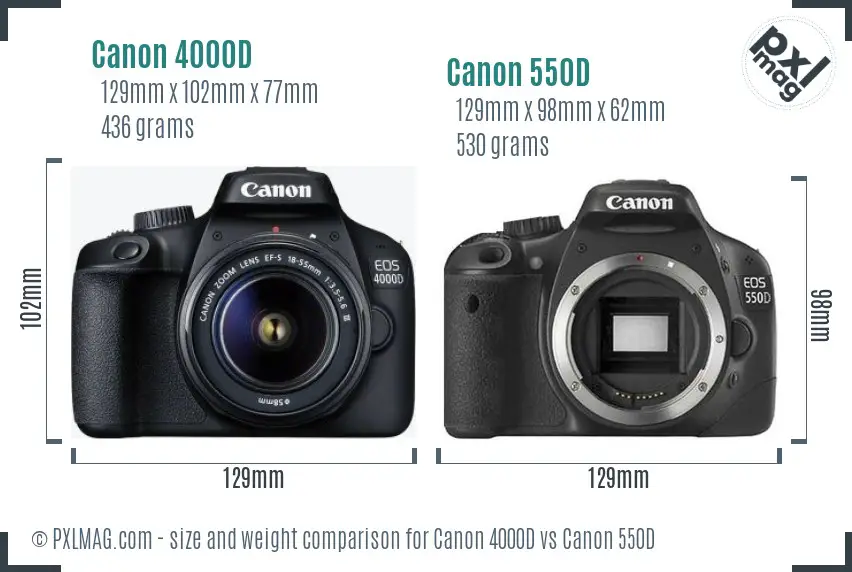 Canon 4000D vs Canon 550D size comparison