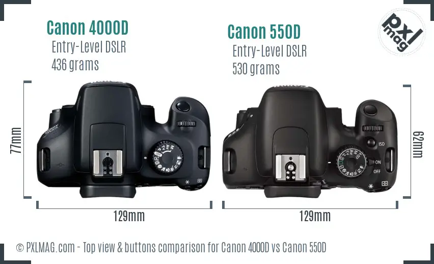 Canon 4000D vs Canon 550D top view buttons comparison