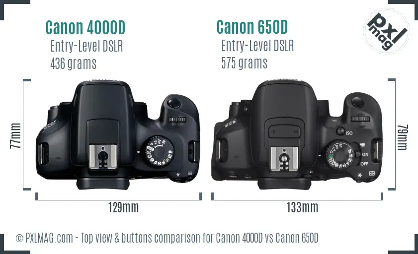 Canon 4000D vs Canon 650D top view buttons comparison