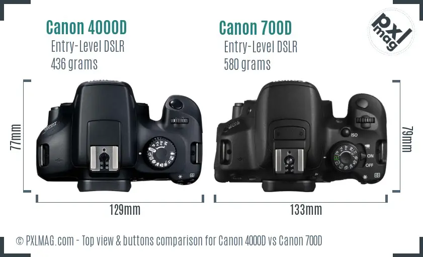 Canon 4000D vs Canon 700D top view buttons comparison