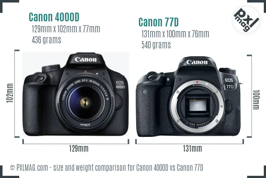 Canon 4000D vs Canon 77D size comparison