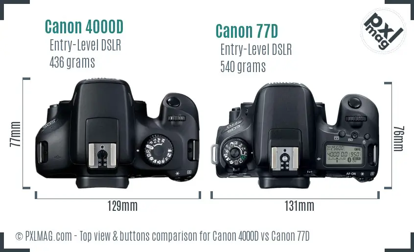 Canon 4000D vs Canon 77D top view buttons comparison
