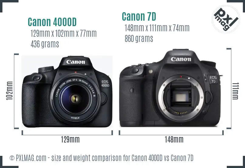 Canon 4000D vs Canon 7D size comparison
