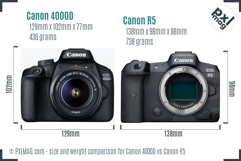 Canon 4000D vs Canon R5 size comparison