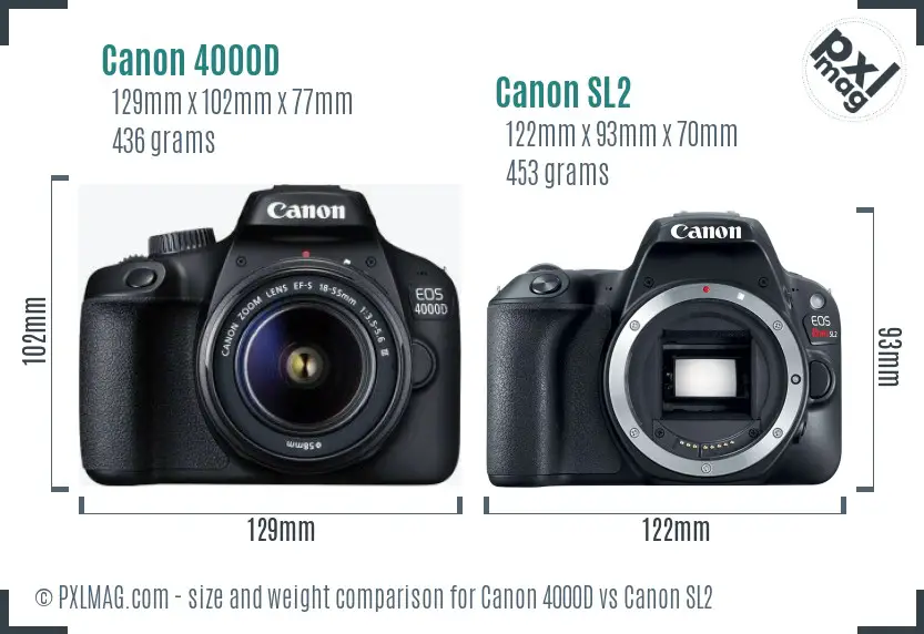 Canon 4000D vs Canon SL2 size comparison