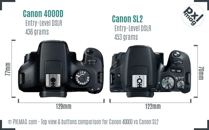 Canon 4000D vs Canon SL2 top view buttons comparison