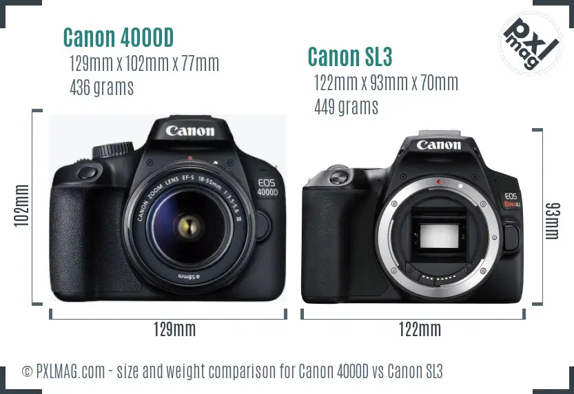 Canon 4000D vs Canon SL3 size comparison
