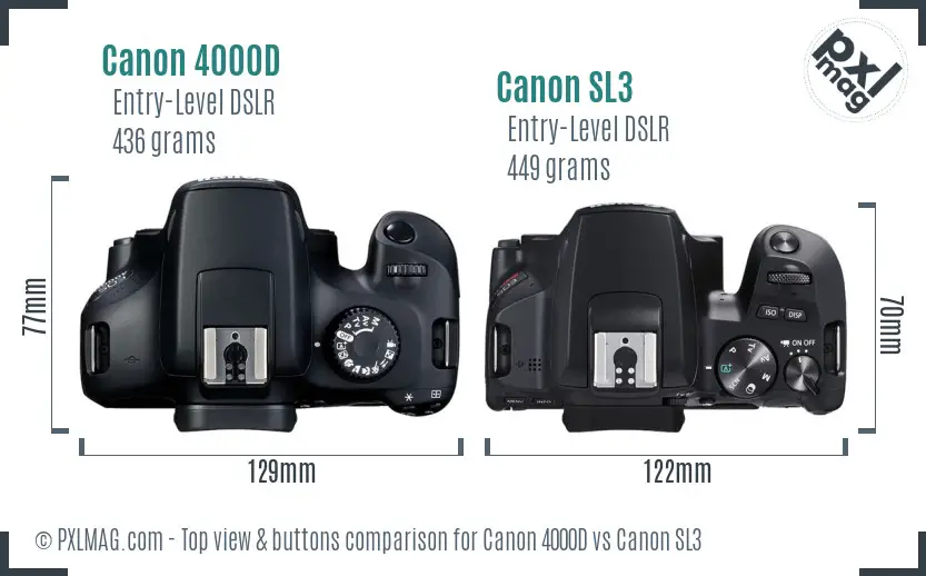 Canon 4000D vs Canon SL3 top view buttons comparison
