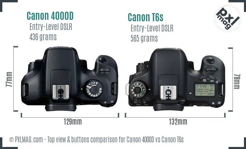 Canon 4000D vs Canon T6s top view buttons comparison