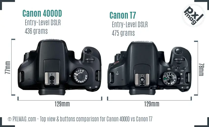 Canon 4000D vs Canon T7 top view buttons comparison