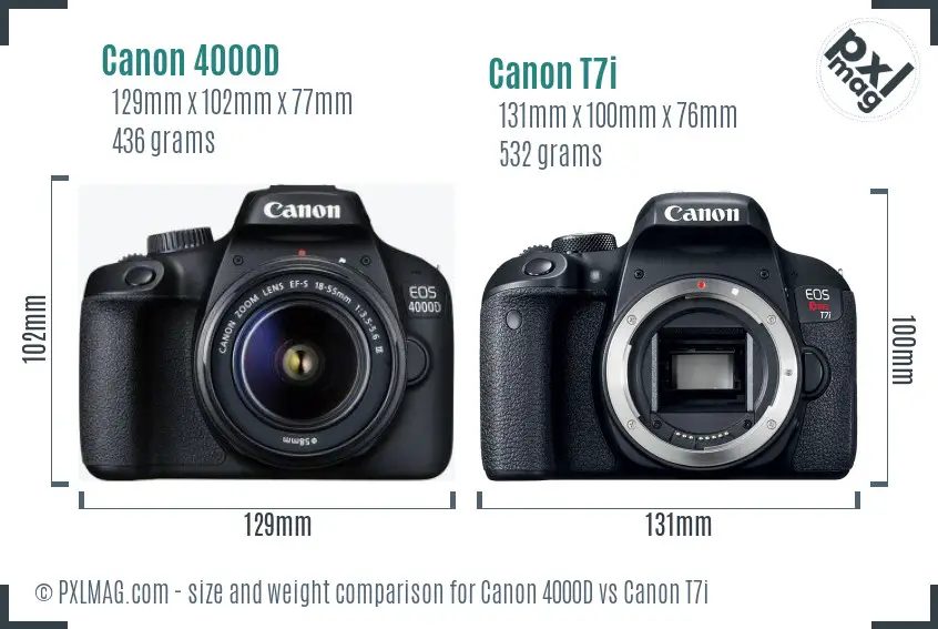 Canon 4000D vs Canon T7i size comparison