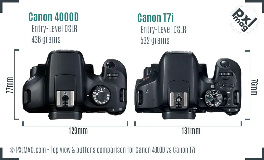 Canon 4000D vs Canon T7i top view buttons comparison
