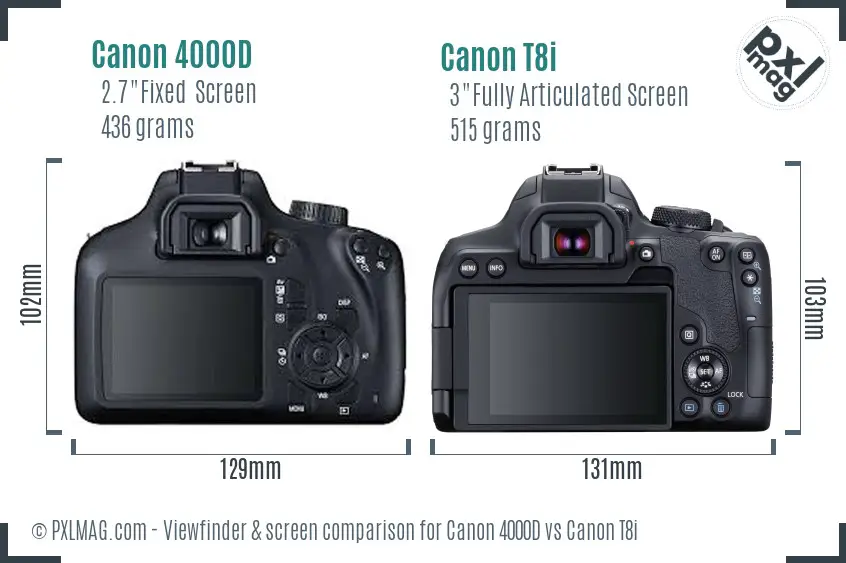 Canon 4000D vs Canon T8i Screen and Viewfinder comparison