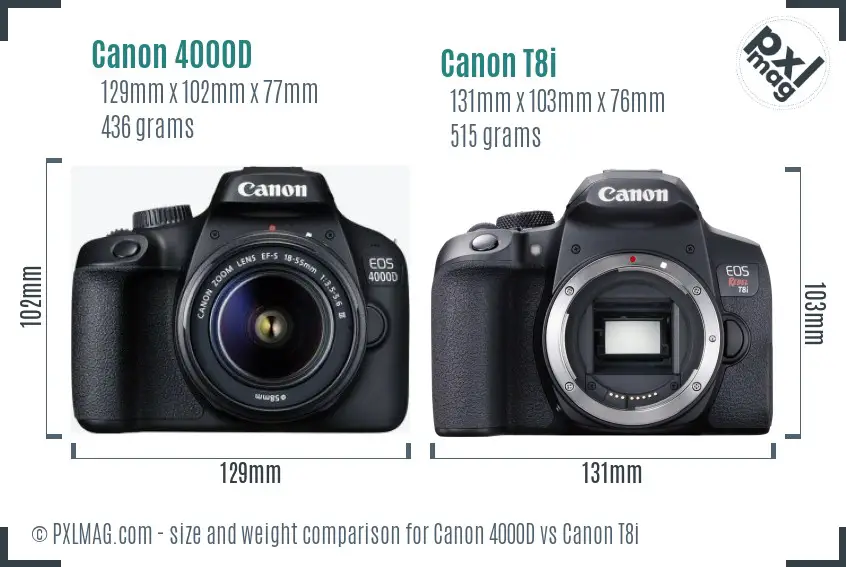 Canon 4000D vs Canon T8i size comparison