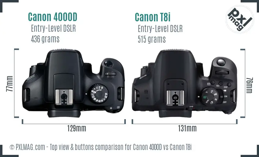 Canon 4000D vs Canon T8i top view buttons comparison