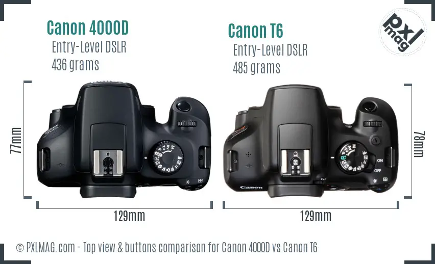 Canon 4000D vs Canon T6 top view buttons comparison