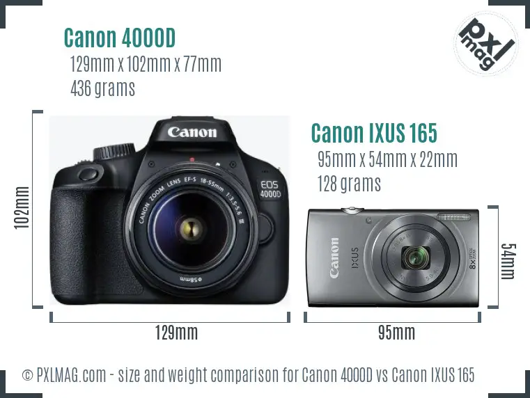 Canon 4000D vs Canon IXUS 165 size comparison